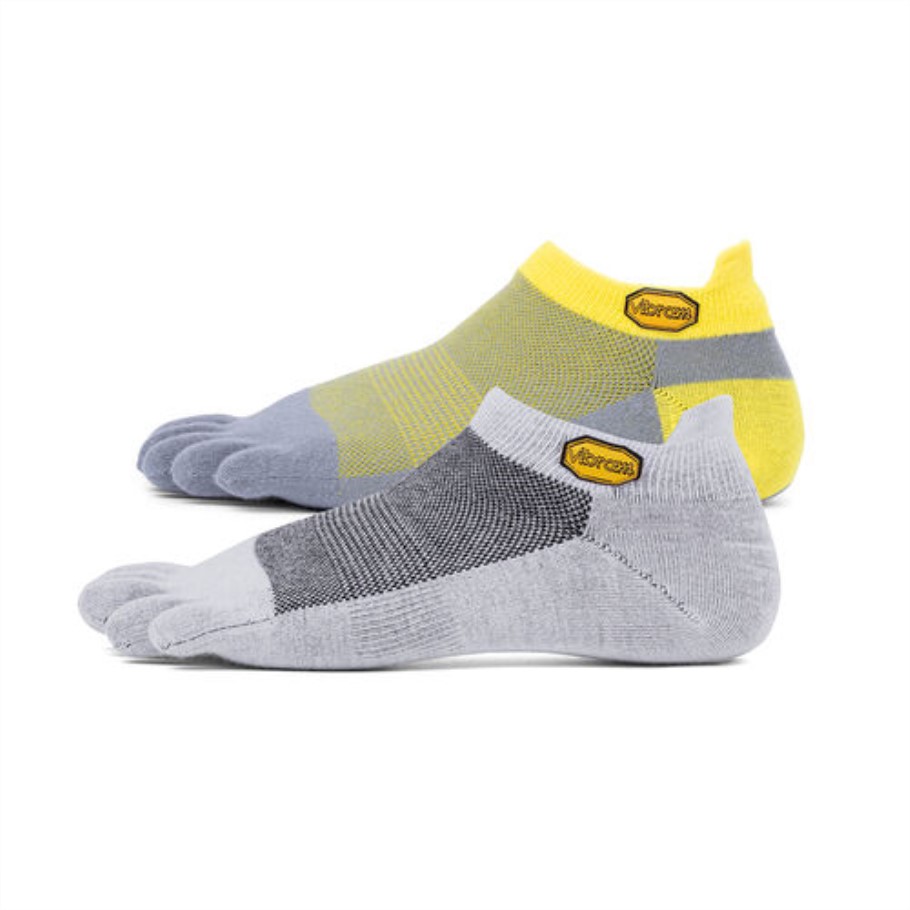 Vibram Light-Grey-Yellow-Grey 5Toe Sock No Show 2 Pack